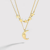 925 Silver Star Moon Double Layer Necklace for Women