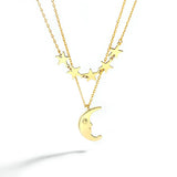 925 Silver Star Moon Double Layer Necklace for Women