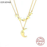 925 Silver Star Moon Double Layer Necklace for Women