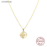 925 Silver Star Moon Zircon Pendant Necklace Women Wedding Party Jewelry