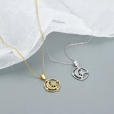 925 Silver Star Moon Zircon Pendant Necklace Women Wedding Party Jewelry