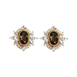 925 Silver Coffee Zircon Stud Earrings Japanese Retro Style Wedding Party