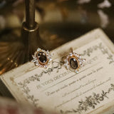 925 Silver Coffee Zircon Stud Earrings Japanese Retro Style Wedding Party