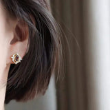 925 Silver Coffee Zircon Stud Earrings Japanese Retro Style Wedding Party