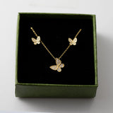925 Silver Fairy Pave Zircon Butterfly Earrings/Necklace Set for Women