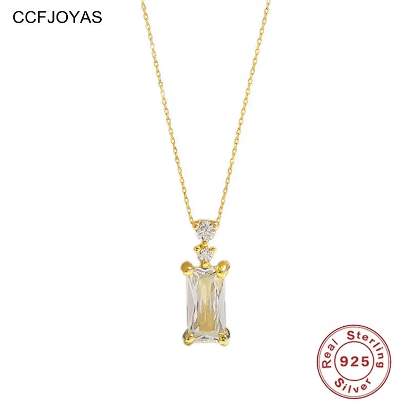 925 Silver Square Zircon Necklace French Clavicle Chain