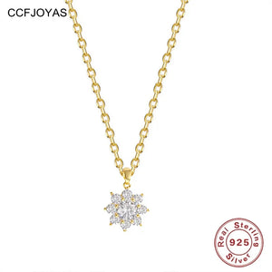 925 Silver Flower Crystal Zircon Pendant Necklace Wedding Party Jewelry