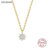 925 Silver Flower Crystal Zircon Pendant Necklace Wedding Party Jewelry