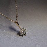 925 Silver Flower Crystal Zircon Pendant Necklace Wedding Party Jewelry