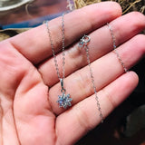 925 Silver Flower Crystal Zircon Pendant Necklace Wedding Party Jewelry