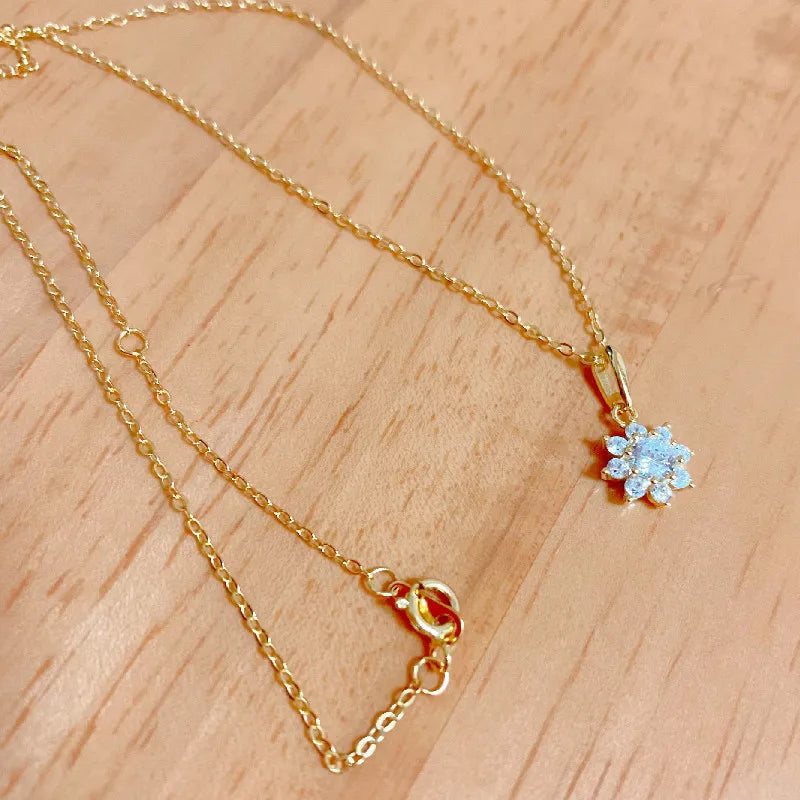925 Silver Flower Crystal Zircon Pendant Necklace Wedding Party Jewelry