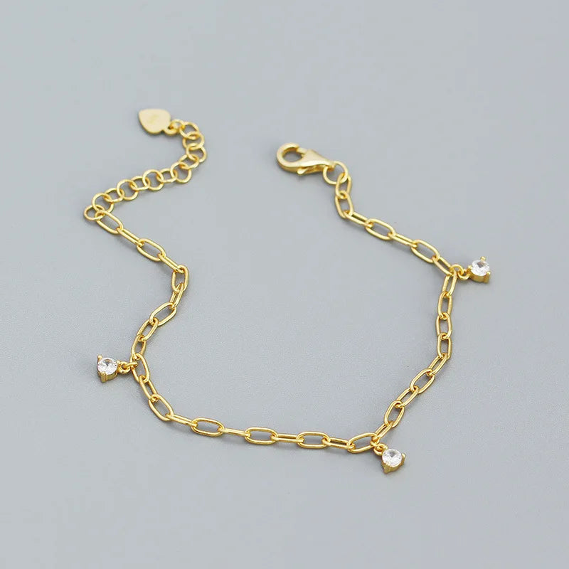 925 Silver 3 Crystal Zircon Bracelet for Girls