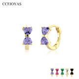 925 Silver White/Black/Purple Zircon Hoop Earrings with Bow-knot Style