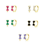 925 Silver White/Black/Purple Zircon Hoop Earrings with Bow-knot Style