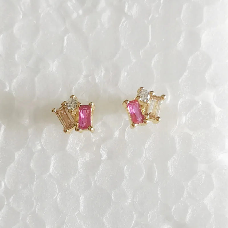 925 Silver Rectangle Zircon Stud Earrings Women Arrival