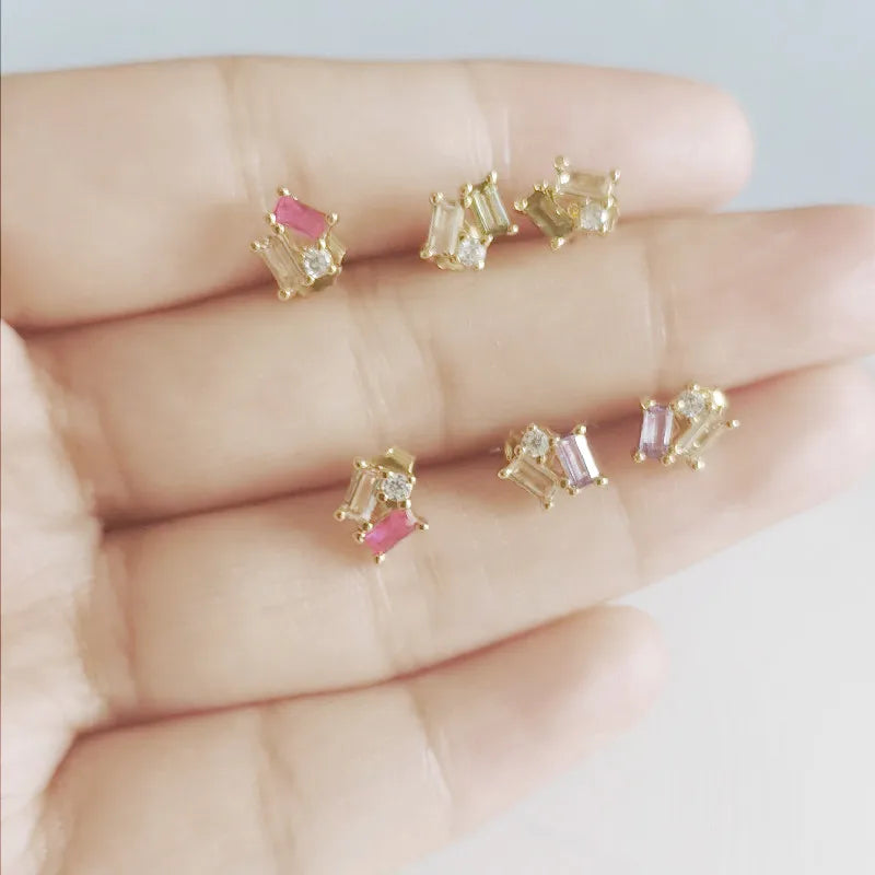 925 Silver Rectangle Zircon Stud Earrings Women Arrival