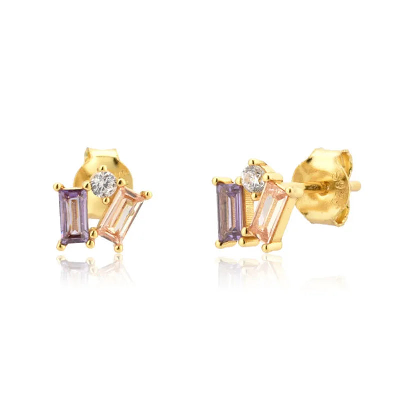 925 Silver Rectangle Zircon Stud Earrings Women Arrival