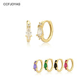 925 Silver Water Drop Hoop Earrings Clear Purple Zircon Piercing