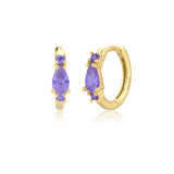 925 Silver Water Drop Hoop Earrings Clear Purple Zircon Piercing