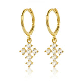 925 Silver Zircon Cross Hoop Earrings French INS Jewelry
