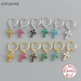 925 Silver Zircon Cross Hoop Earrings French INS Jewelry