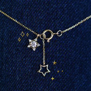 925 Silver Zircon Star Necklace with Double Pendant Chain