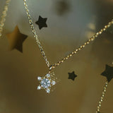 925 Silver Zircon Star Necklace with Double Pendant Chain