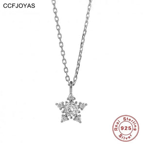 925 Silver Zircon Star Necklace with Double Pendant Chain