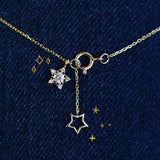 925 Silver Zircon Star Necklace with Double Pendant Chain