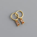 925 Silver Yellow Zircon Hoop Earrings Piercing Jewelry