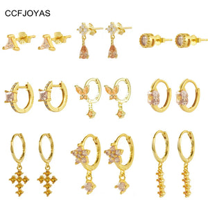 925 Silver Yellow Zircon Hoop Earrings Piercing Jewelry