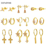 925 Silver Yellow Zircon Hoop Earrings Piercing Jewelry