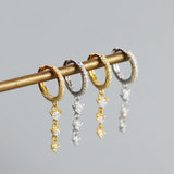 925 Silver Geometric Zircon Tassel Earrings Light Silver Wedding Jewelry