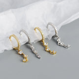 925 Silver Geometric Zircon Tassel Earrings Light Silver Wedding Jewelry