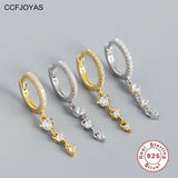 925 Silver Geometric Zircon Tassel Earrings Light Silver Wedding Jewelry