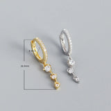 925 Silver Geometric Zircon Tassel Earrings Light Silver Wedding Jewelry