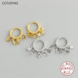 925 Silver Star Moon Pendant Hoop Earrings for Women Punk Silver Jewelry