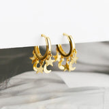 925 Silver Star Moon Pendant Hoop Earrings for Women Punk Silver Jewelry
