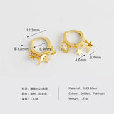 925 Silver Star Moon Pendant Hoop Earrings for Women Punk Silver Jewelry