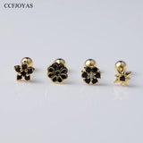 Zircon Flower Stud Earrings 925 Silver Piercing Stackable