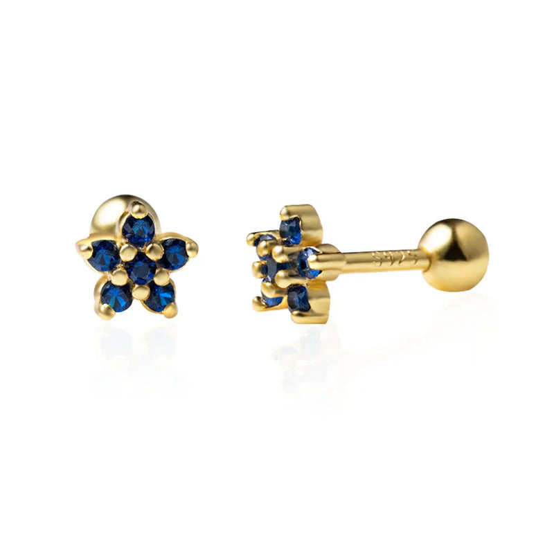 Zircon Flower Stud Earrings 925 Silver Piercing Stackable