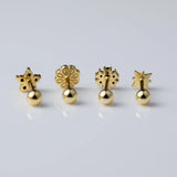 Zircon Flower Stud Earrings 925 Silver Piercing Stackable