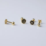 Zircon Flower Stud Earrings 925 Silver Piercing Stackable