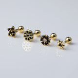 Zircon Flower Stud Earrings 925 Silver Piercing Stackable