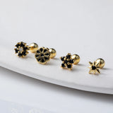 Zircon Flower Stud Earrings 925 Silver Piercing Stackable