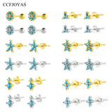 Turquoise 925 Sterling Silver Stud Earrings Women Piercing Jewelry