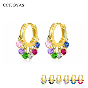925 Silver CZ Hoop Earrings White/Black/Purple Zircon