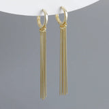 Long Tassel Chain S925 Sterling Silver Hoop Earrings for Women