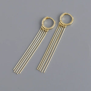 Long Tassel Chain S925 Sterling Silver Hoop Earrings for Women