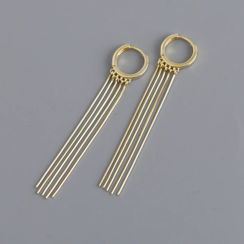 Long Tassel Chain S925 Sterling Silver Hoop Earrings for Women